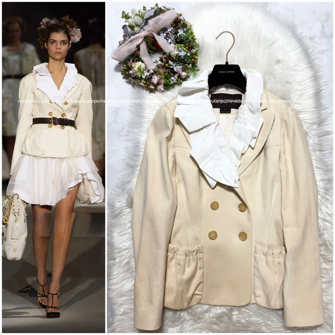 美品 ランウェイ ルイヴィトン フラワー フリル ジャケット 38 ベージュ