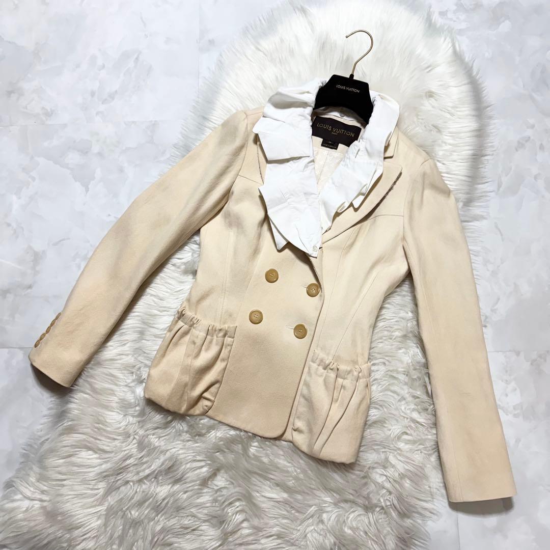 美品 ランウェイ ルイヴィトン フラワー フリル ジャケット 38 ベージュ