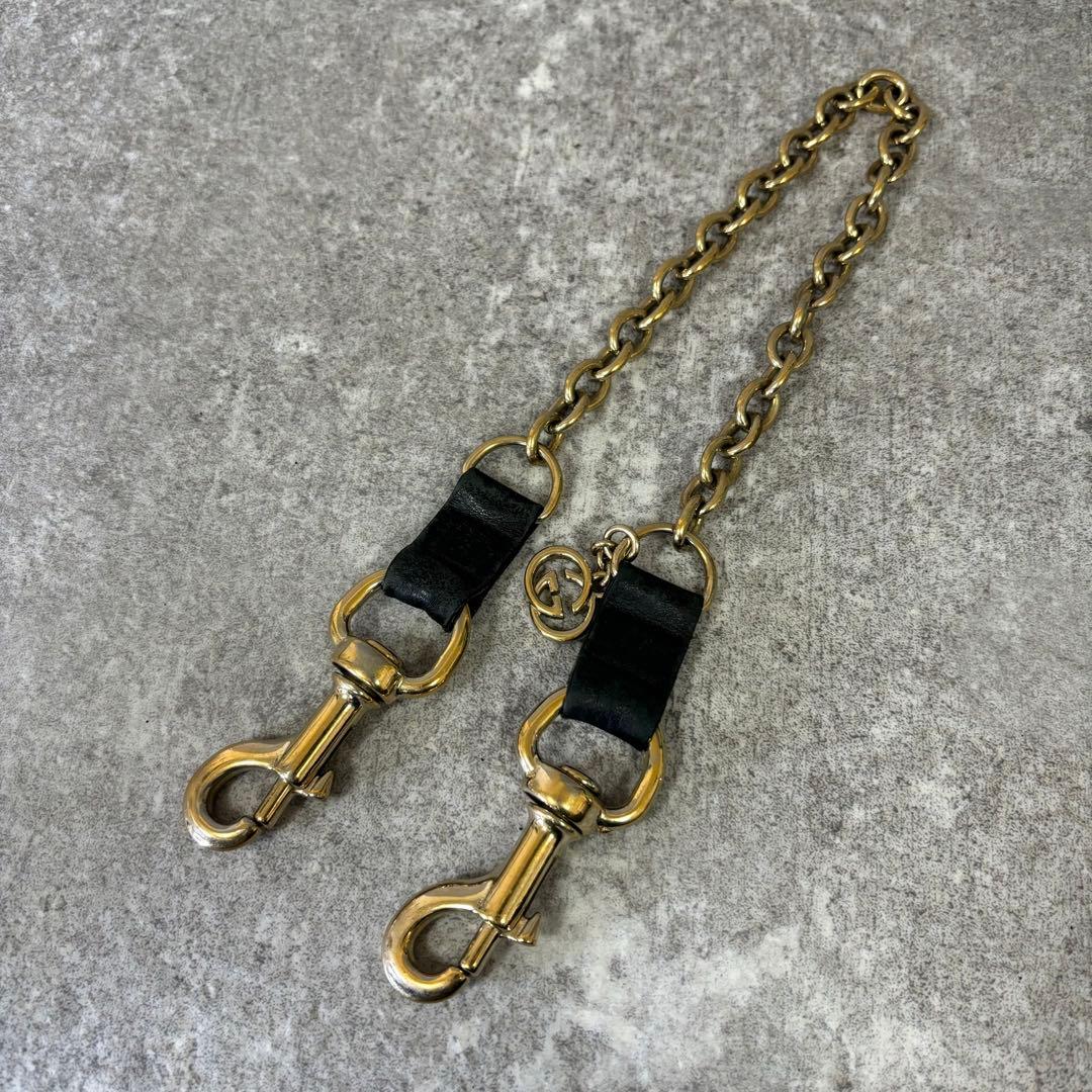 GUCCI グッチ　ウォレットチェーン　インターロッキング　ゴールド　レザー