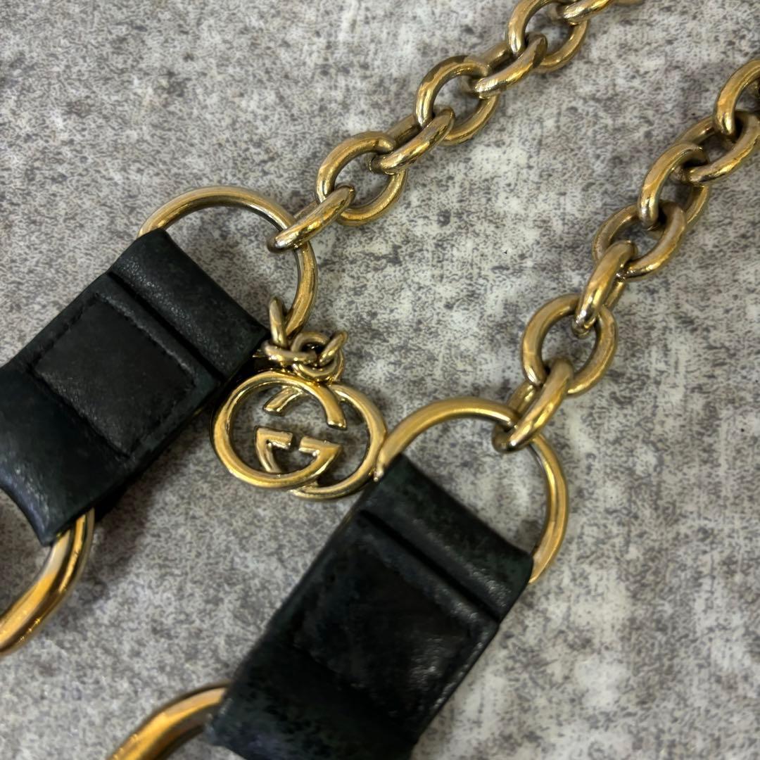 GUCCI グッチ　ウォレットチェーン　インターロッキング　ゴールド　レザー