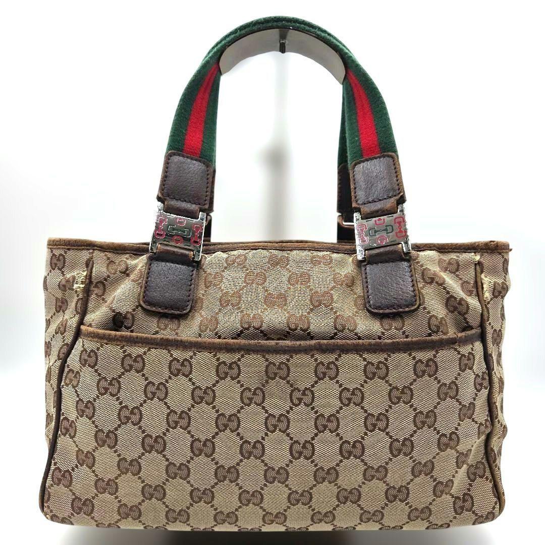 GUCCI シェリーライン GGキャンバス ホースビット ハンドバッグ ブラウン
