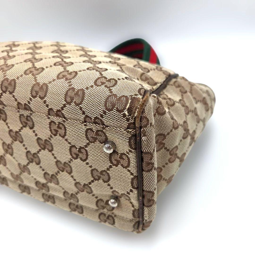 GUCCI シェリーライン GGキャンバス ホースビット ハンドバッグ ブラウン