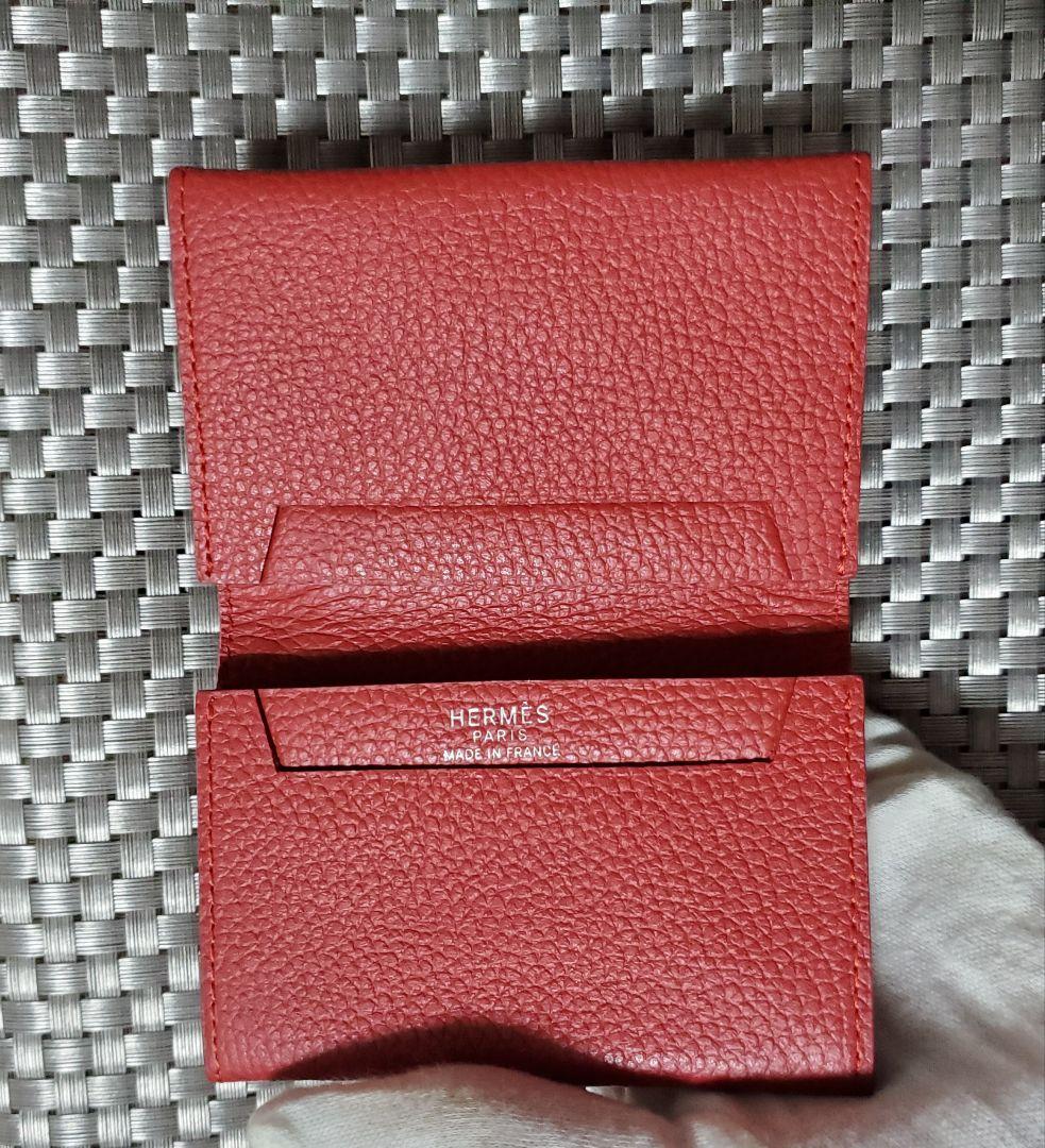 HERMES レザー名刺入れ レッド