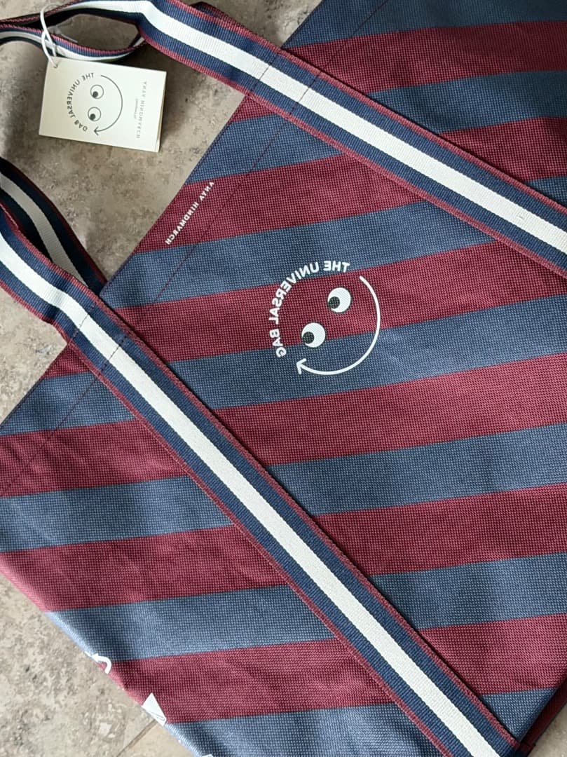 ストライプエコバッグ スマイリーフェイス付き