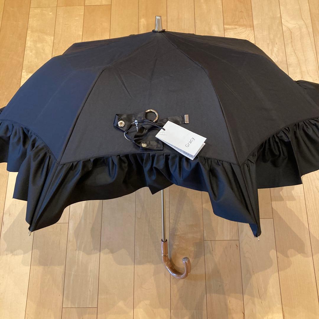 グレイシー　フリルたっぷり晴雨兼用日傘　ブラック
