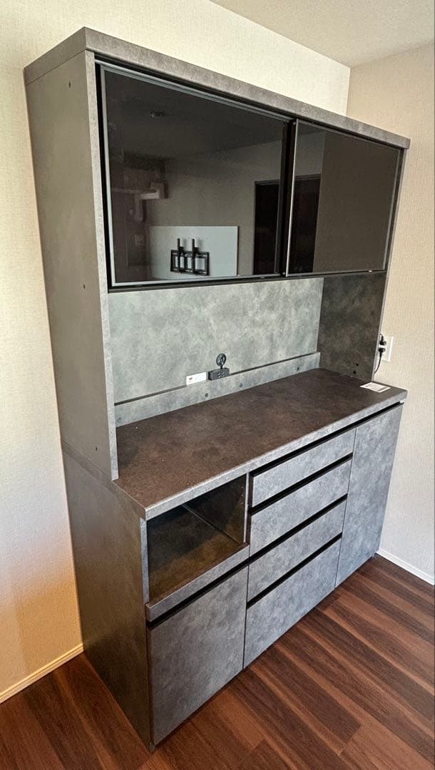 パモウナ 食器棚 140cm ガラス扉付き