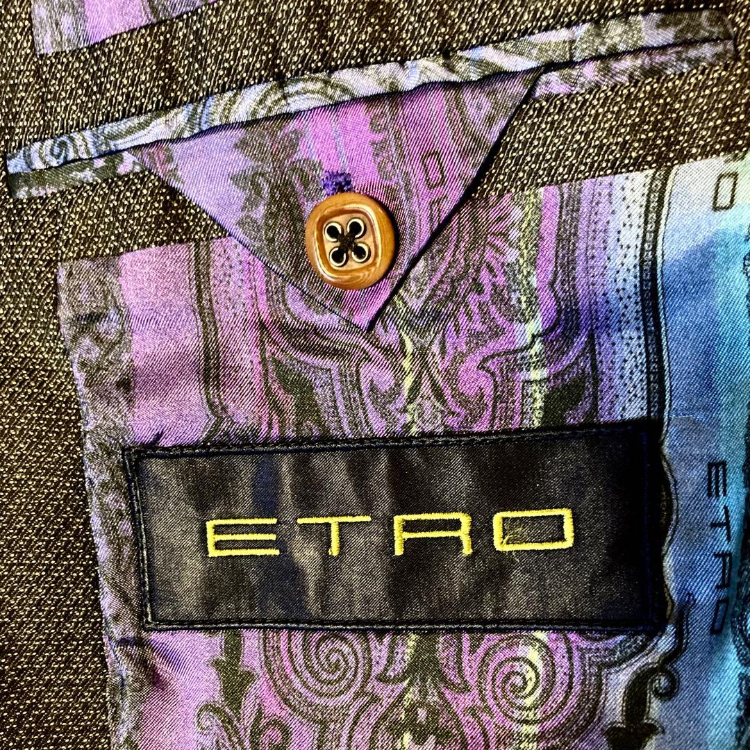【美品】✨ETRO パイピングスーツ 裏地ペイズリー ボタニカル 52 XL