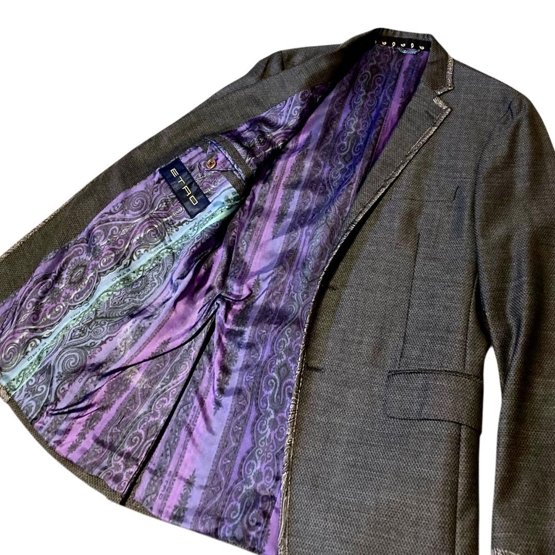 【美品】✨ETRO パイピングスーツ 裏地ペイズリー ボタニカル 52 XL