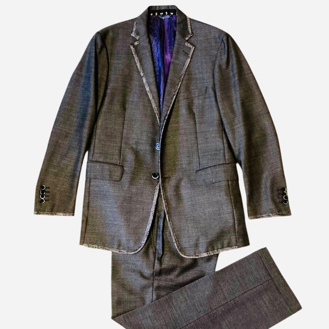 【美品】✨ETRO パイピングスーツ 裏地ペイズリー ボタニカル 52 XL