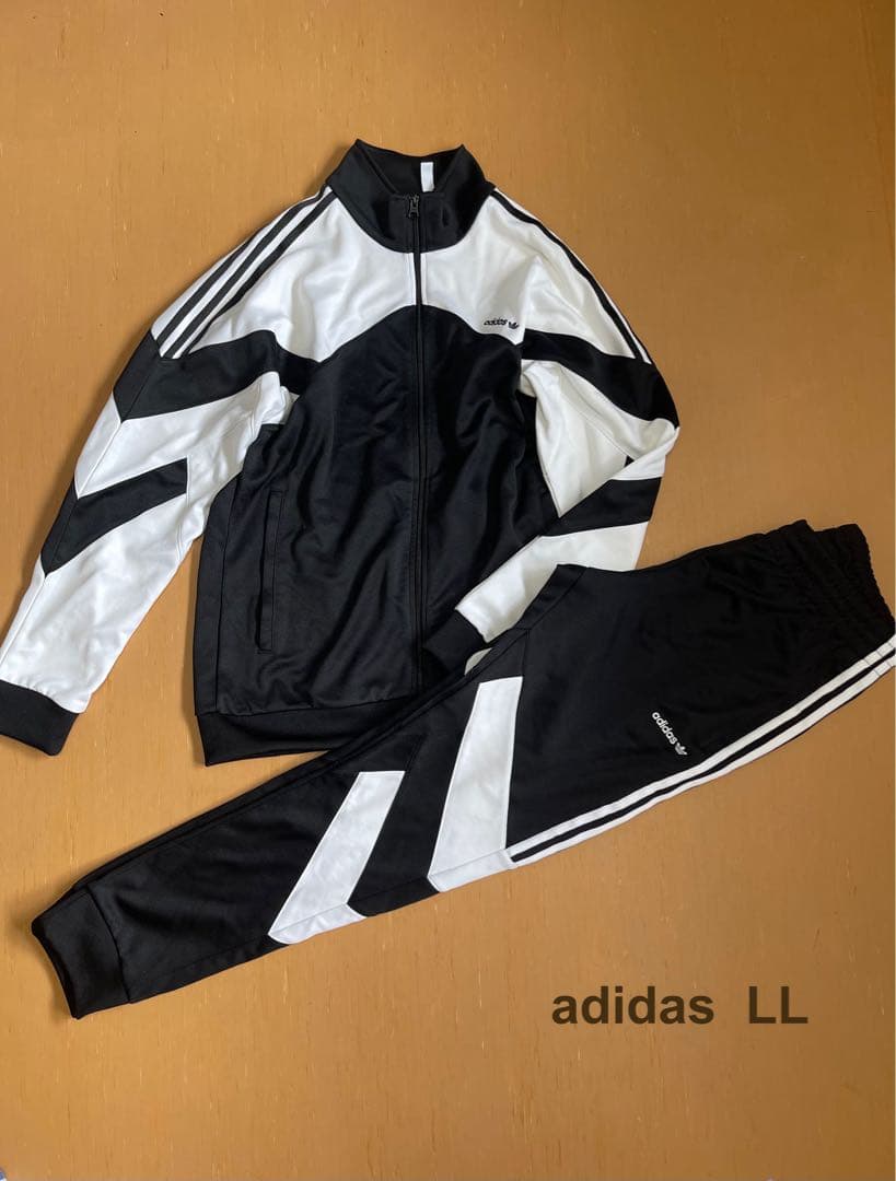 adidas ジャージ 上下セット　LLサイズ 黒/白