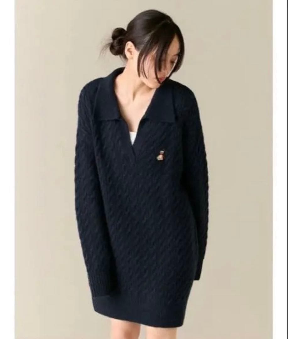 【ニック】Lily Brown ケーブルニット ワンピース　ネイビー