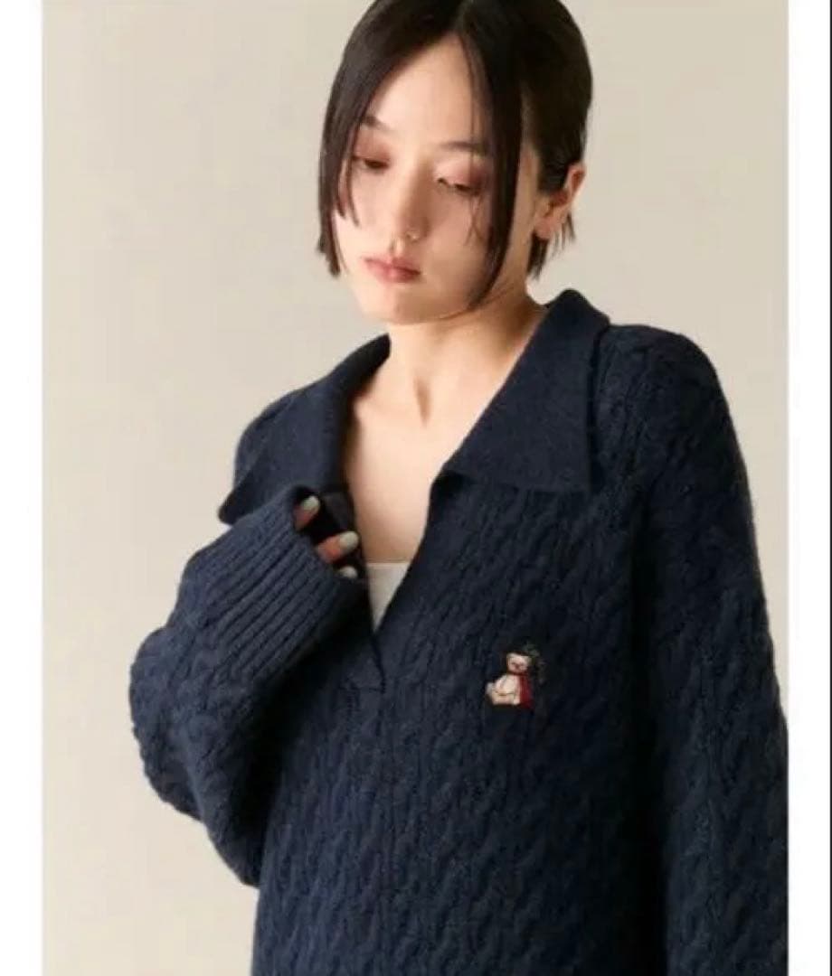 【ニック】Lily Brown ケーブルニット ワンピース　ネイビー