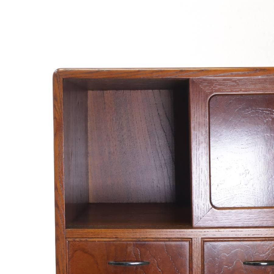 値下逸品 匠シール 欅 縮み杢 内桐 民芸・時代家具調 小抽斗 小箪笥幅61cm