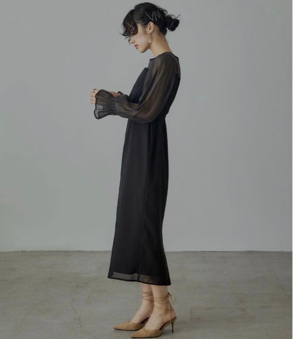 nianaビスチェ風　ボリュームスリーブシフォンドレス　結婚式　お呼ばれ