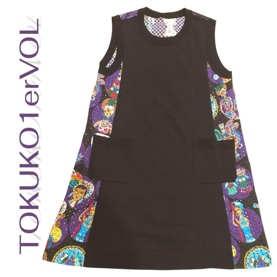 【美品】TOKUKO1erVOL　ノースリーブサマーニットチュニック ブラック