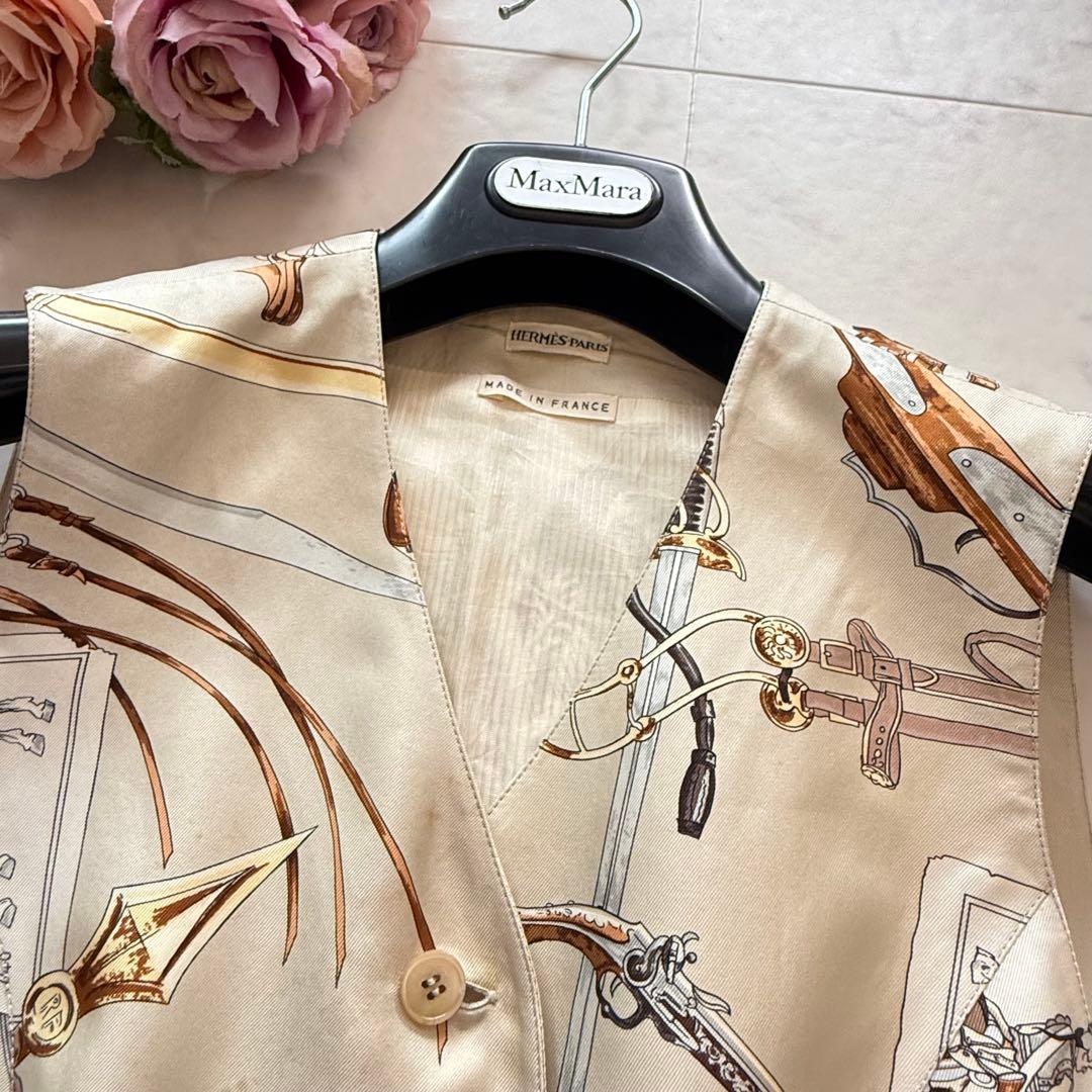 希少✨HERMES マルジェラ期 シルク100% ベスト ジレ スカーフ柄 38