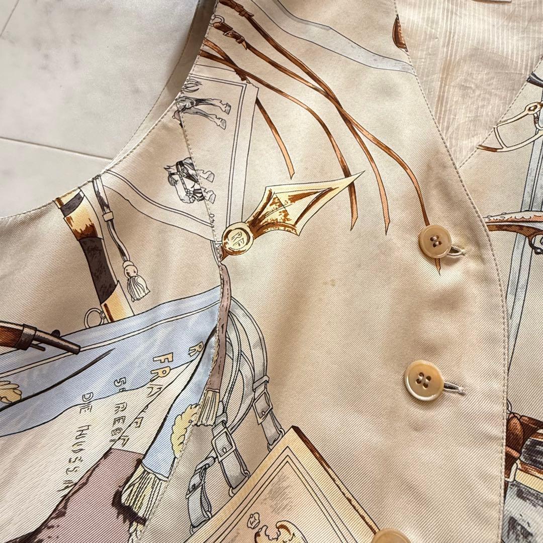 希少✨HERMES マルジェラ期 シルク100% ベスト ジレ スカーフ柄 38