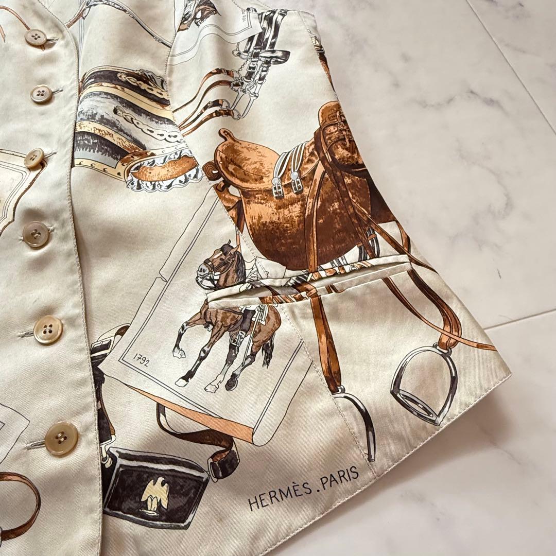 希少✨HERMES マルジェラ期 シルク100% ベスト ジレ スカーフ柄 38