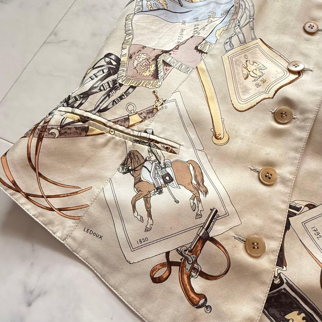 希少✨HERMES マルジェラ期 シルク100% ベスト ジレ スカーフ柄 38