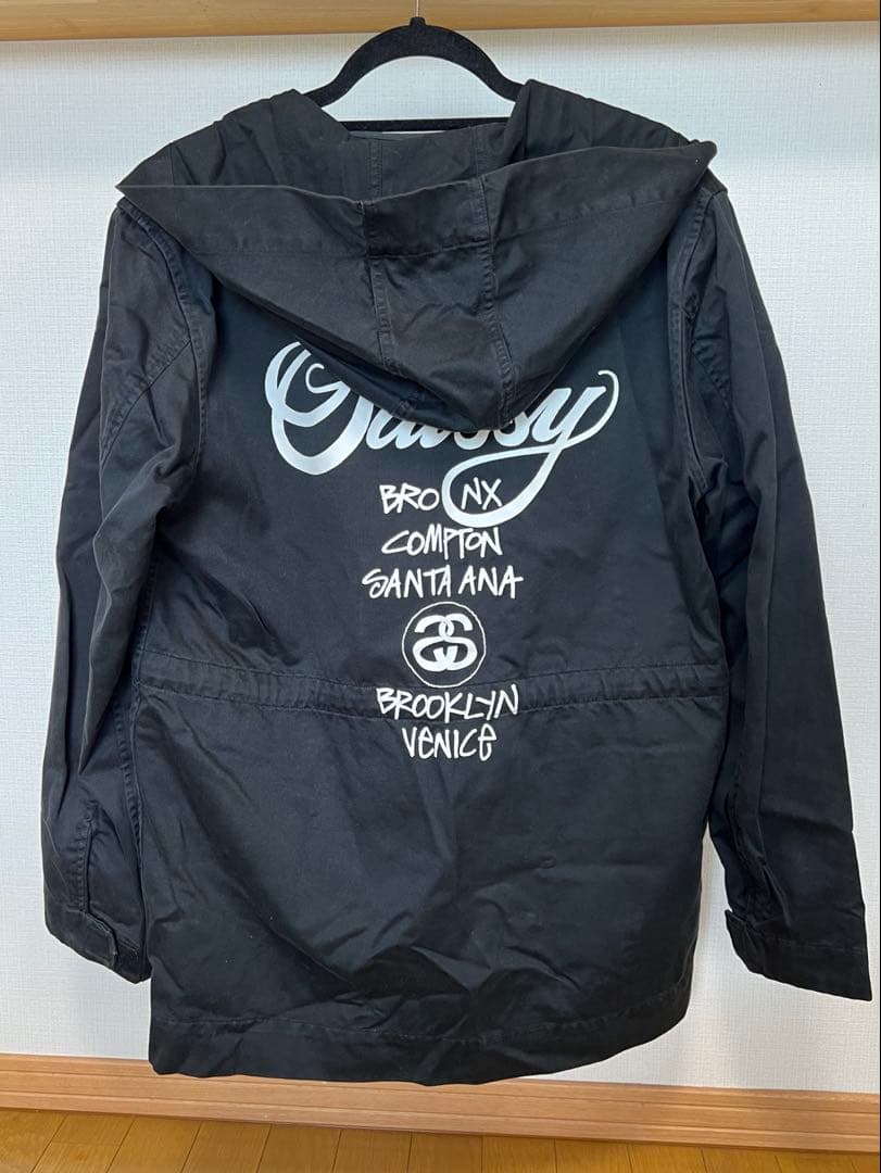 Stussy ブラック カバーオール フード付き