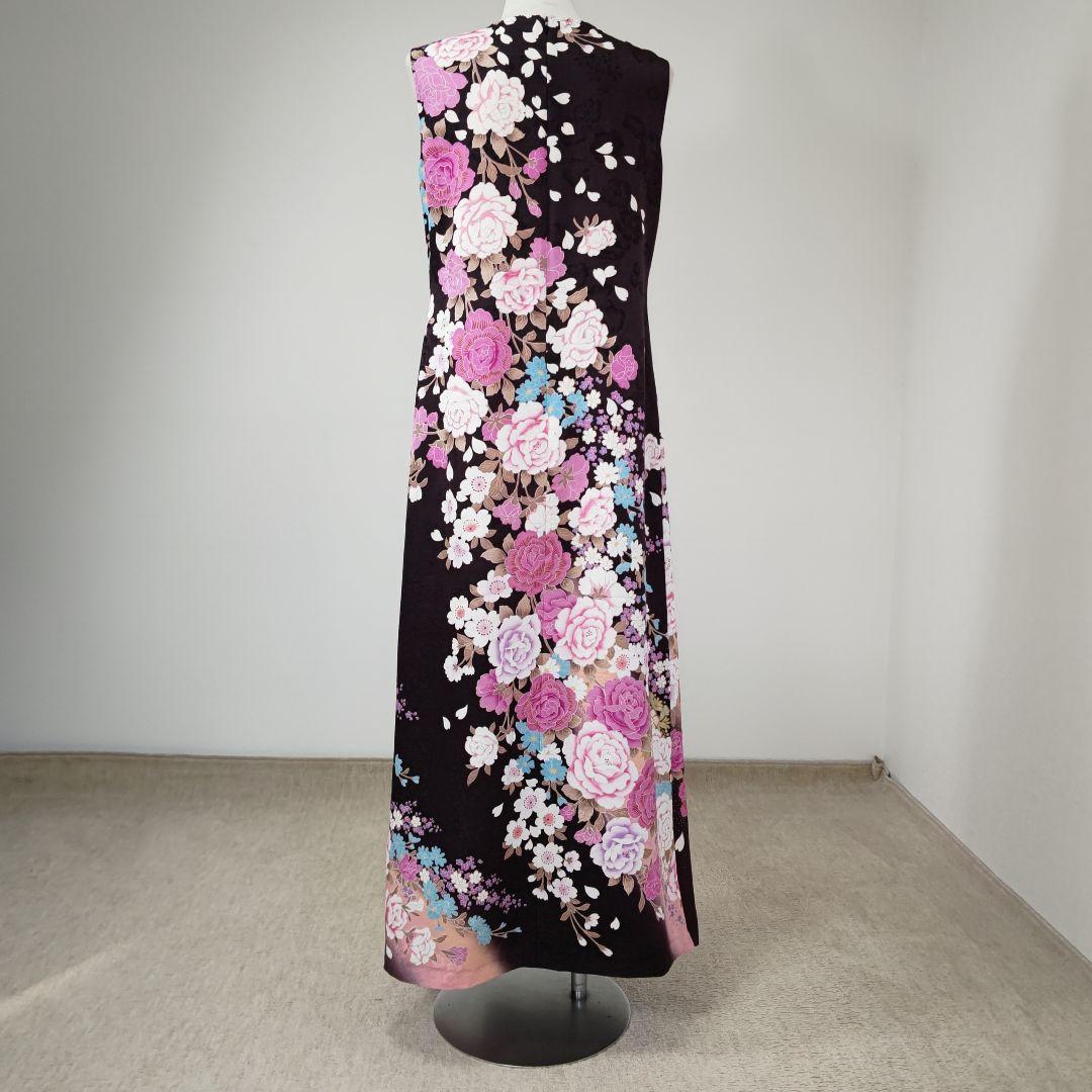 振袖ドレス トールサイズ ノースリーブ 着物リメイク 黒紫