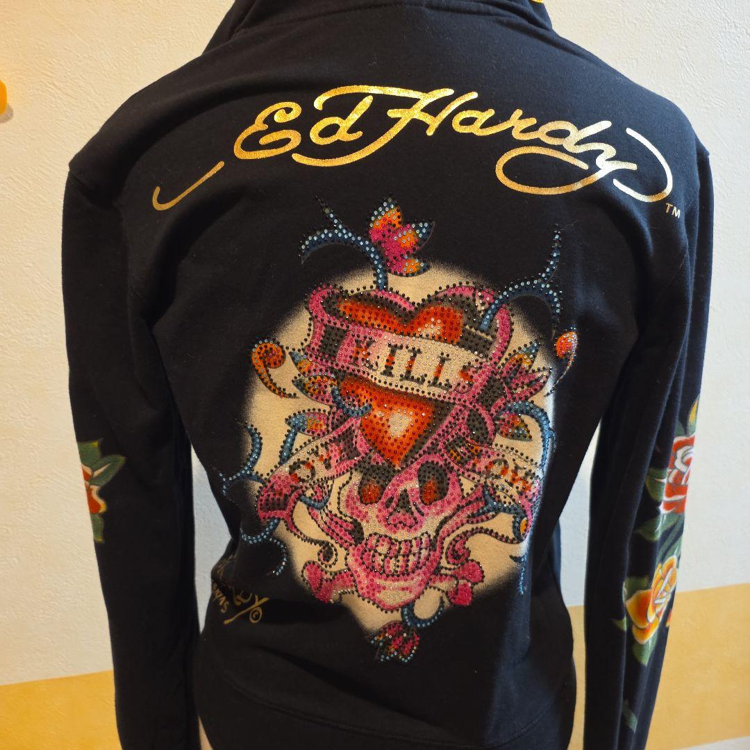 Ed Hardy花柄刺繍 パーカー 黒 Seattle 1968