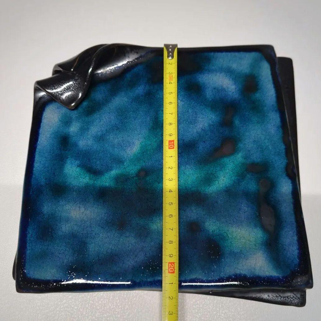 陶芸　石垣焼窯元　石垣ブルー　隅折れ角皿プレート　インテリア雑貨　飾り皿