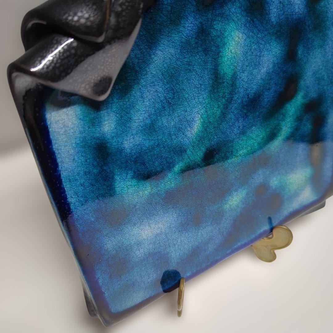 陶芸　石垣焼窯元　石垣ブルー　隅折れ角皿プレート　インテリア雑貨　飾り皿