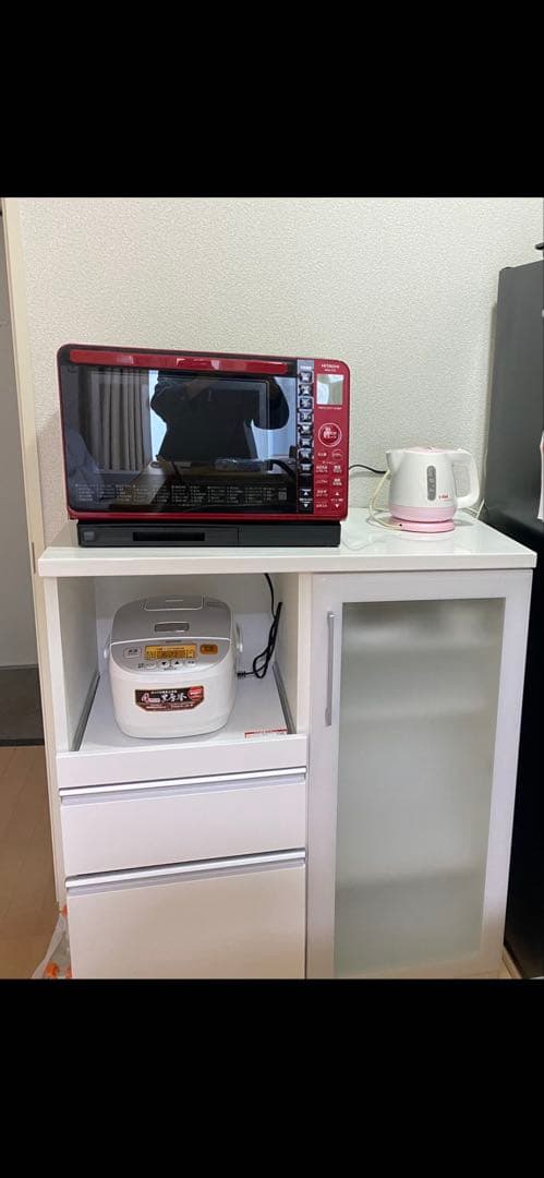 ホワイト ガラス扉 レンジボード