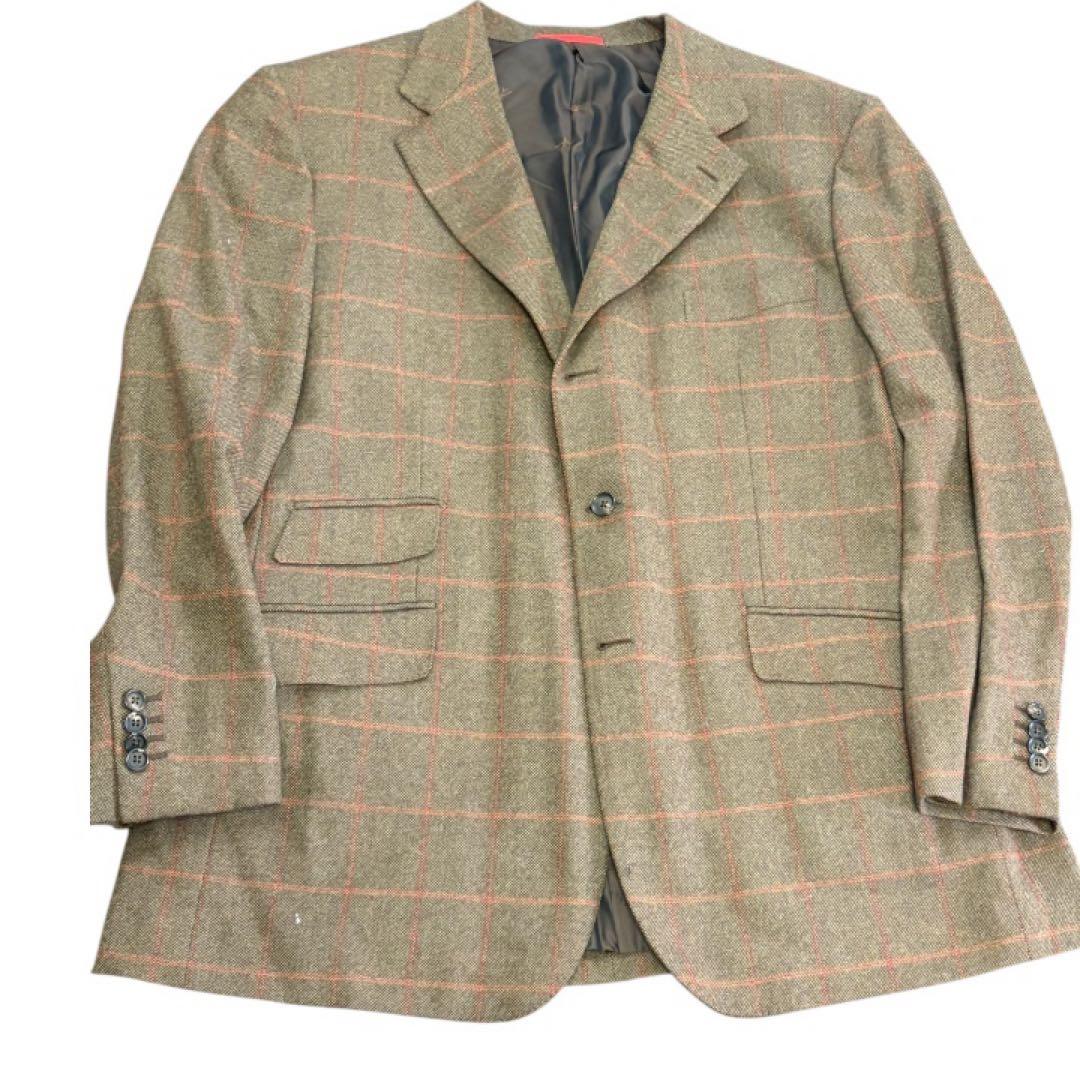 ISAIA ブラウン系チェック テーラードジャケット 56 イタリア製