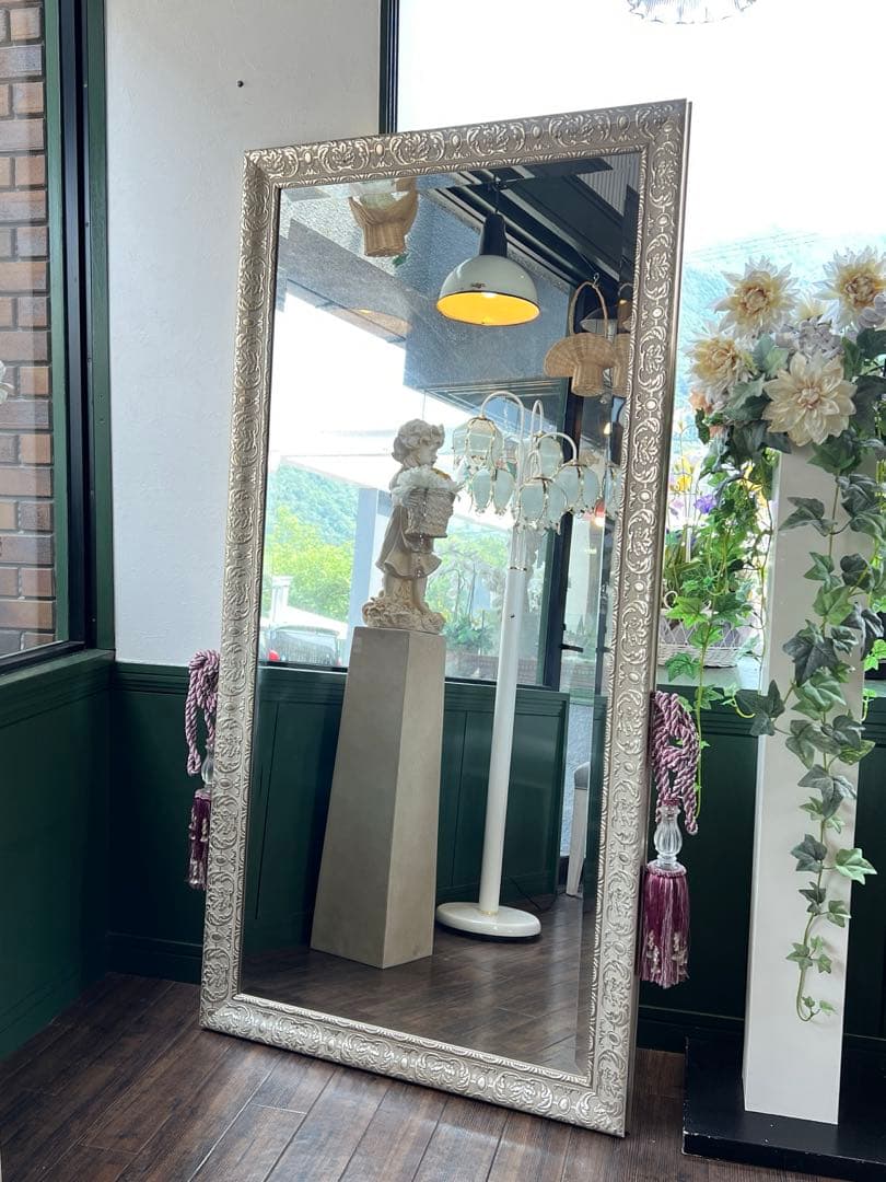 k556r122 エレガントでクラシカルな大型フレームミラー 177㎝ 紐飾り
