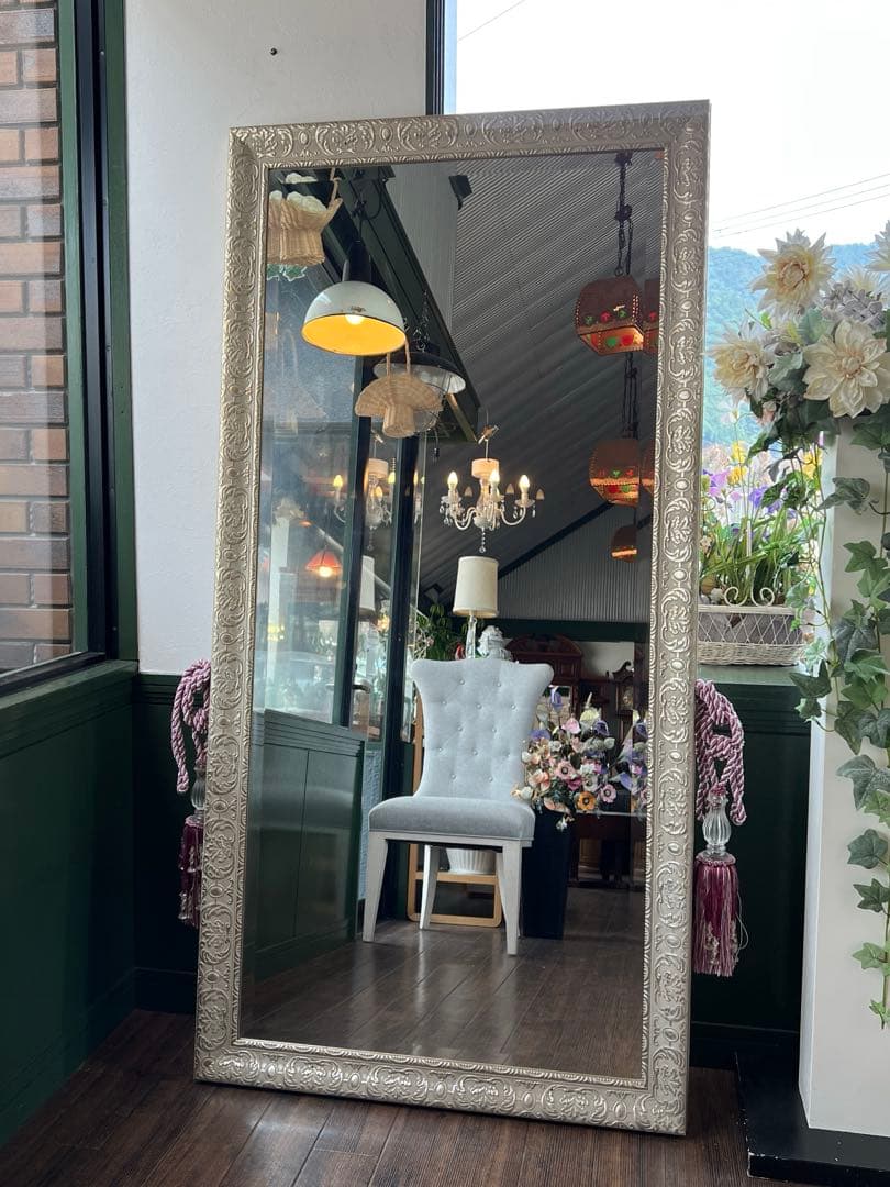 k556r122 エレガントでクラシカルな大型フレームミラー 177㎝ 紐飾り