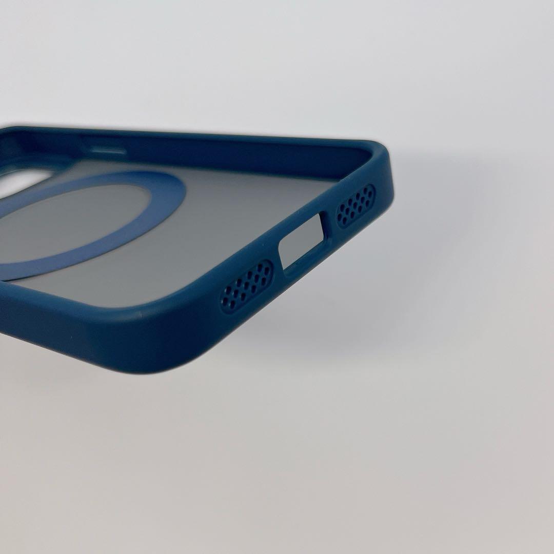 iPhone 12 / 12 Pro ケース 半透明 マット ブルー リング付