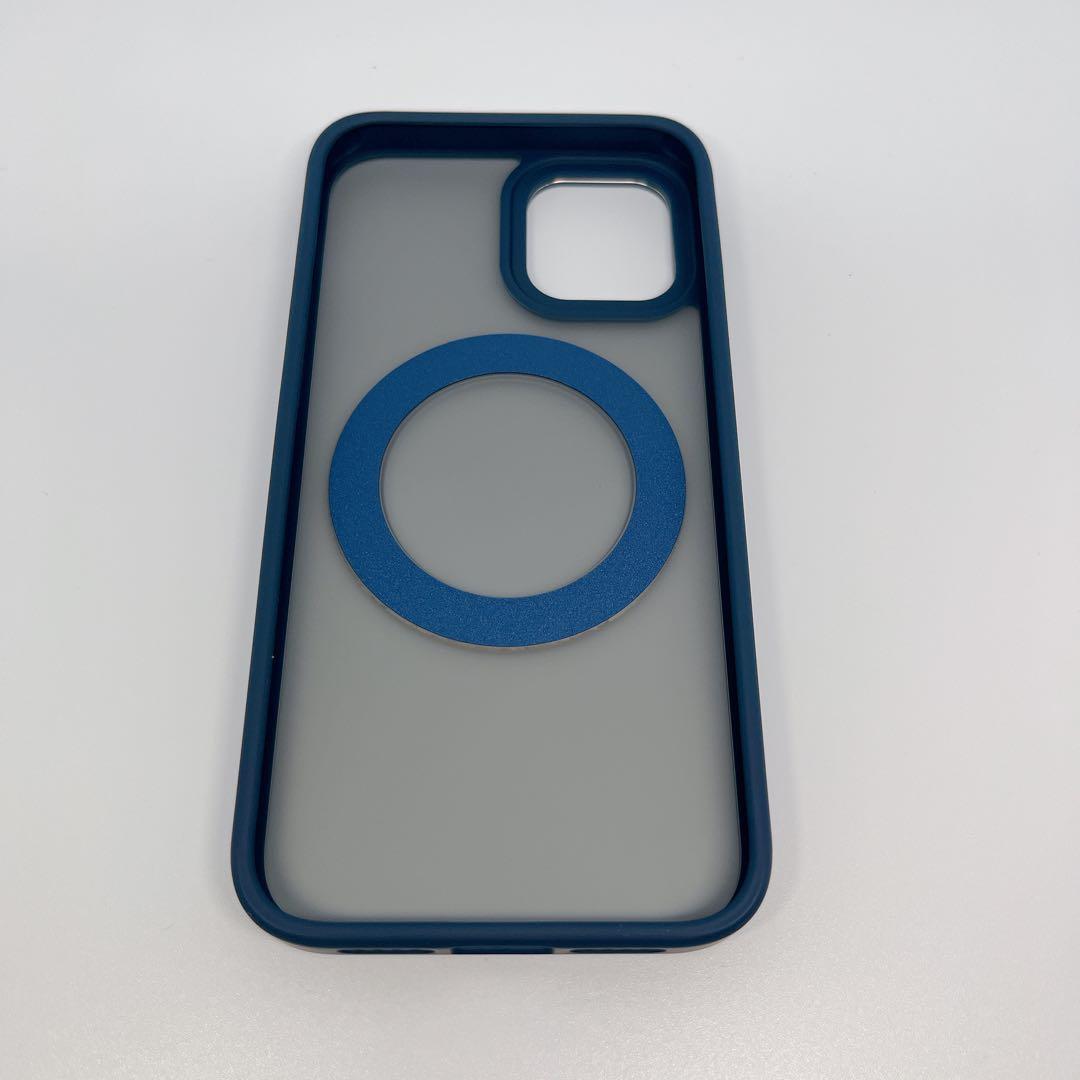 iPhone 12 / 12 Pro ケース 半透明 マット ブルー リング付