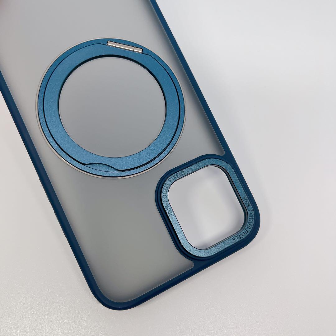 iPhone 12 / 12 Pro ケース 半透明 マット ブルー リング付