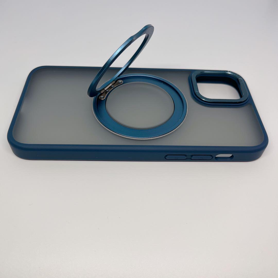 iPhone 12 / 12 Pro ケース 半透明 マット ブルー リング付