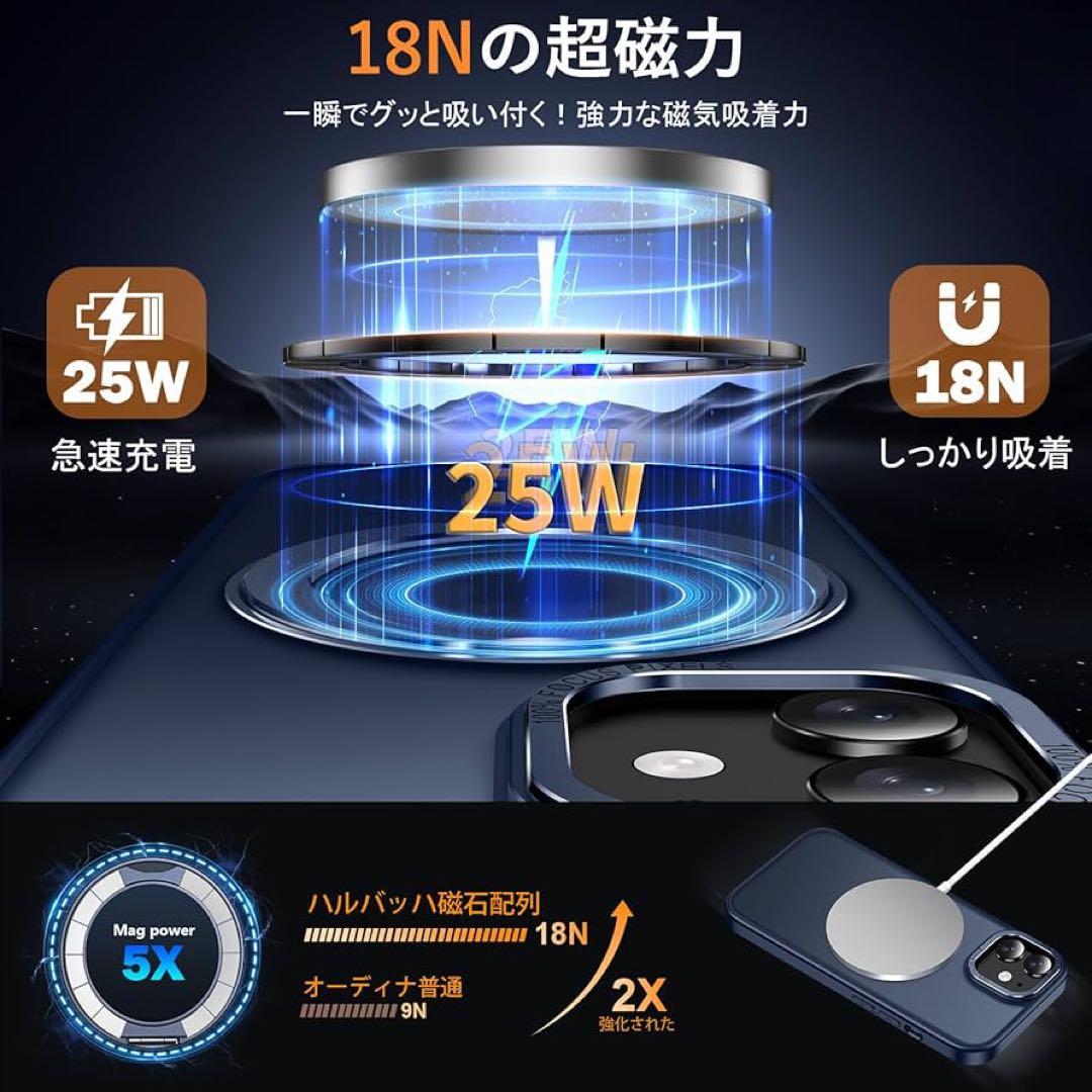 iPhone 12 / 12 Pro ケース 半透明 マット ブルー リング付