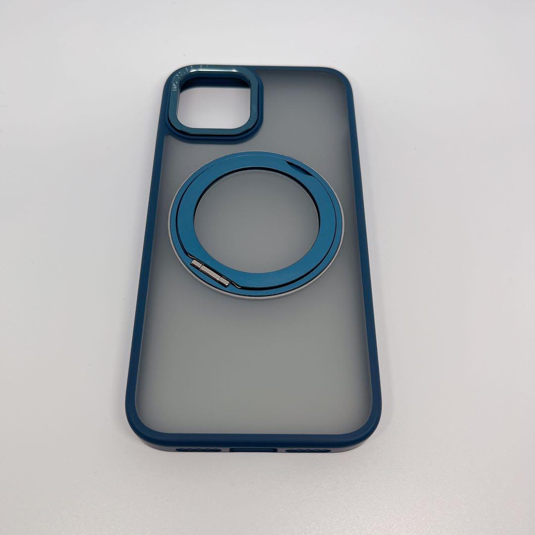 iPhone 12 / 12 Pro ケース 半透明 マット ブルー リング付