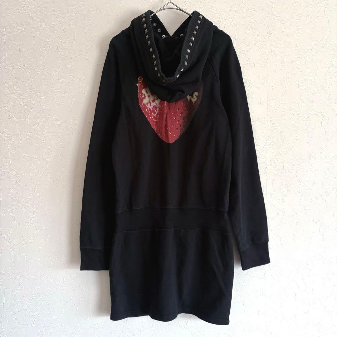 ヒステリックグラマー ロングパーカー スカルベリー スタッズ ワンピース 黒