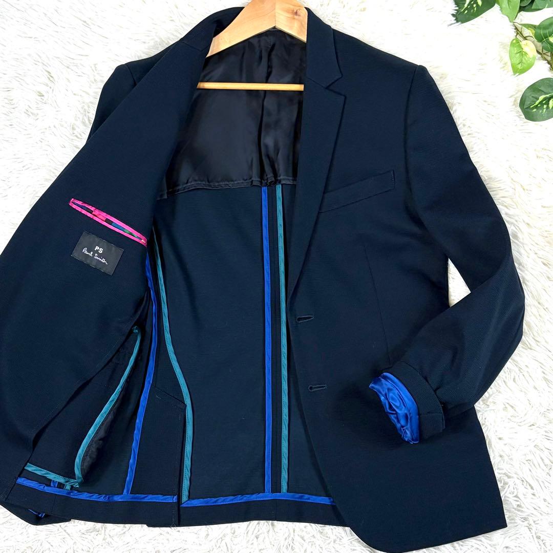 極美品 PSポールスミス アンコンジャケット 紺 M マルチストライプ ネイビー
