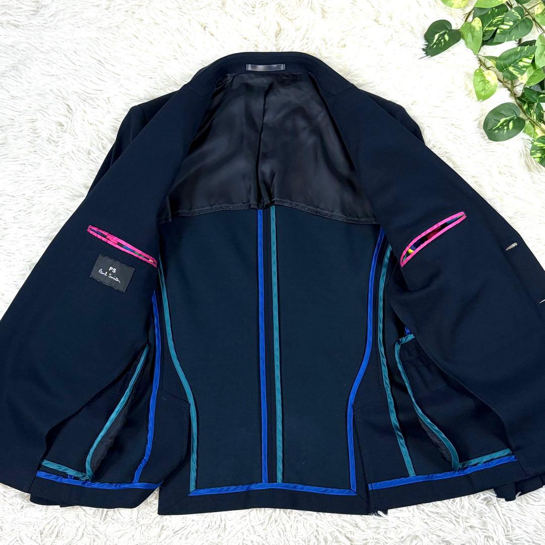 極美品 PSポールスミス アンコンジャケット 紺 M マルチストライプ ネイビー