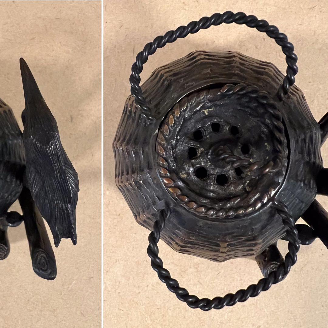 高岡銅器 陽光作 銅製 魚籠 川蝉 カワセミ 青銅 香爐 香炉 共箱 鋳造