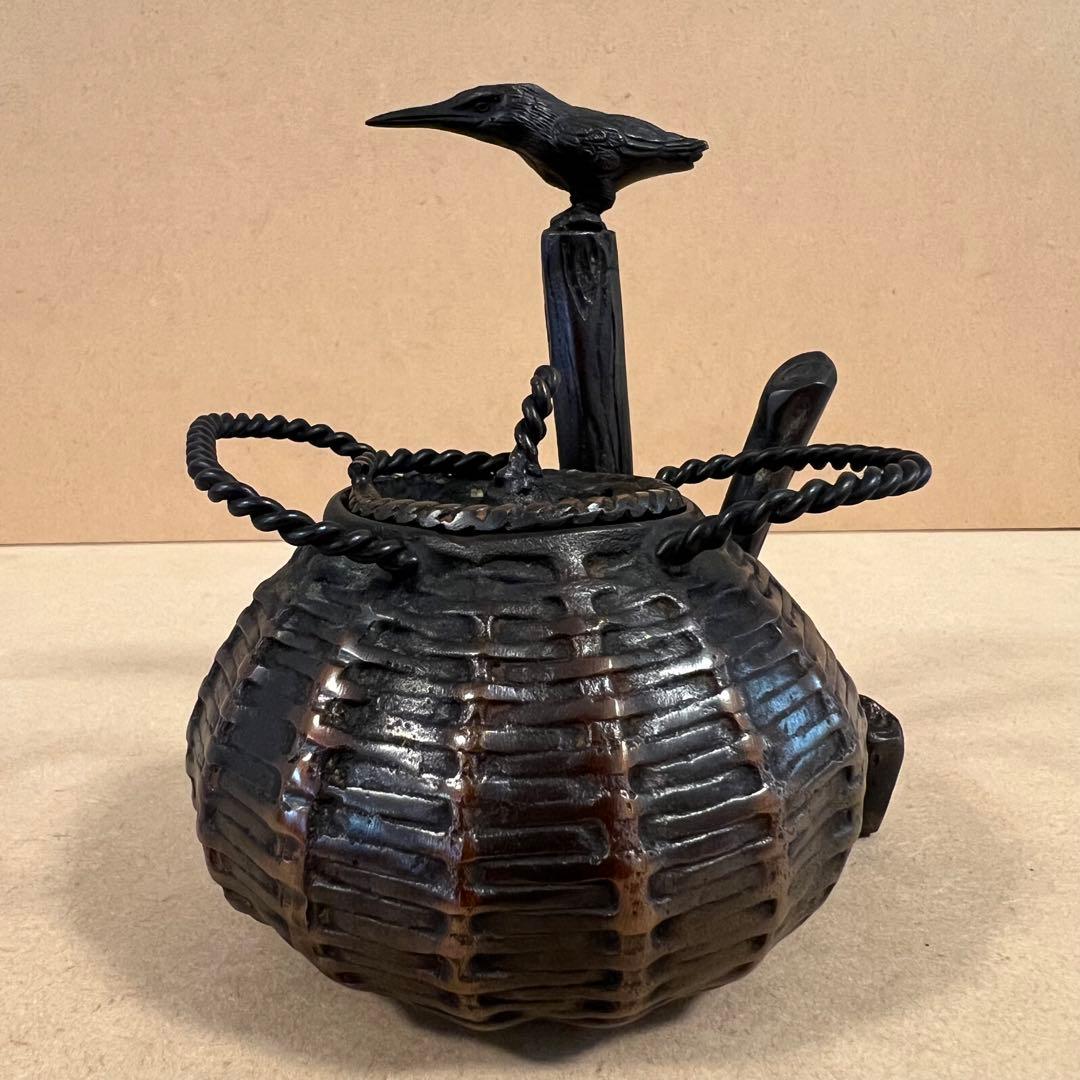 高岡銅器 陽光作 銅製 魚籠 川蝉 カワセミ 青銅 香爐 香炉 共箱 鋳造