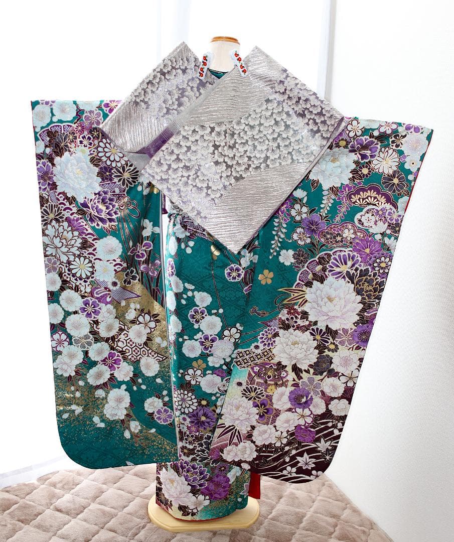 振袖フルセット 成人式 青緑 エメラルドグリーン