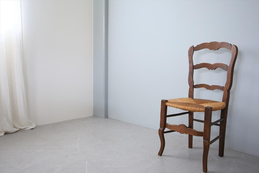 フランスアンティーク猫脚ダイニングチェア/イス/ラッシュシート(90-9-1)