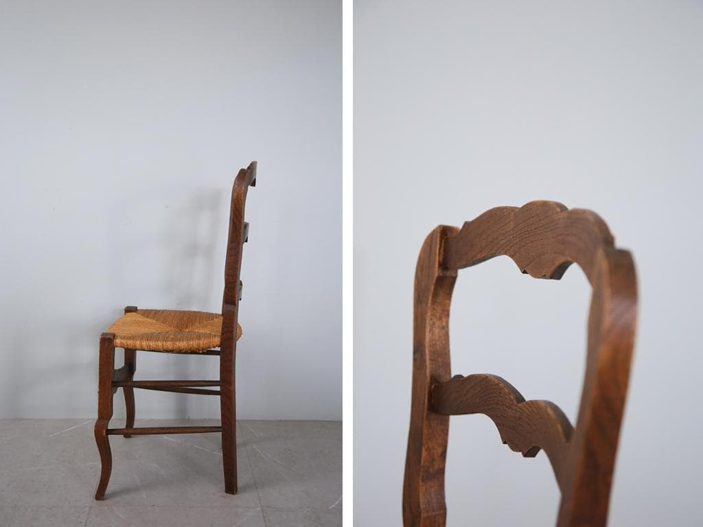 フランスアンティーク猫脚ダイニングチェア/イス/ラッシュシート(90-9-1)