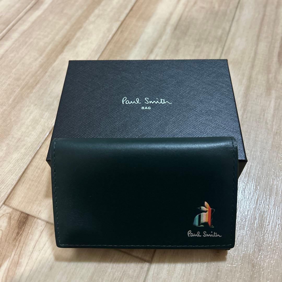 Paul Smith ダークグリーン　レザー 名刺入れ　箱付き