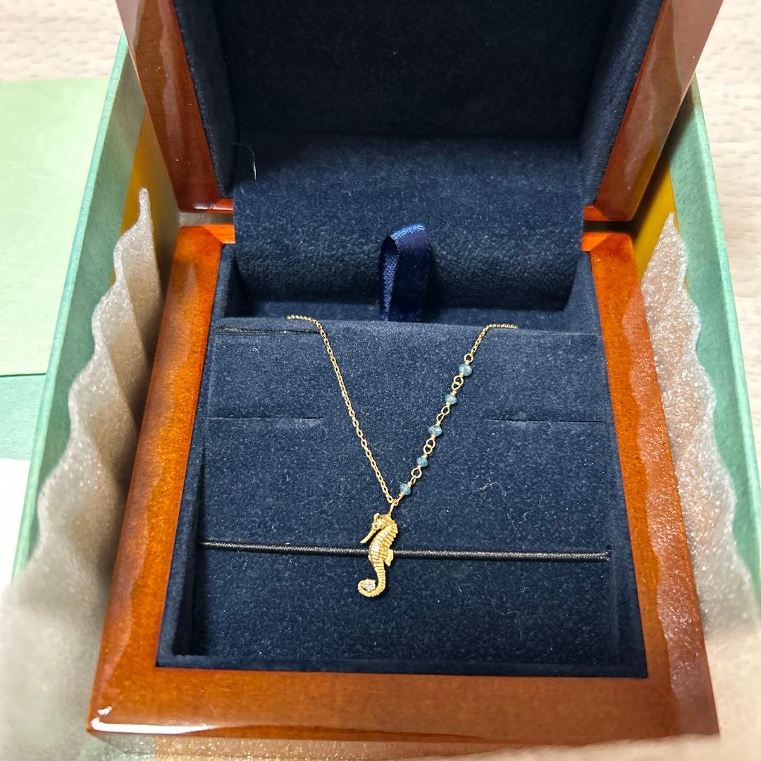 クアラントット☆タツノオトシゴチャーム・ブルーダイヤモンドネックレスK18YG☺︎