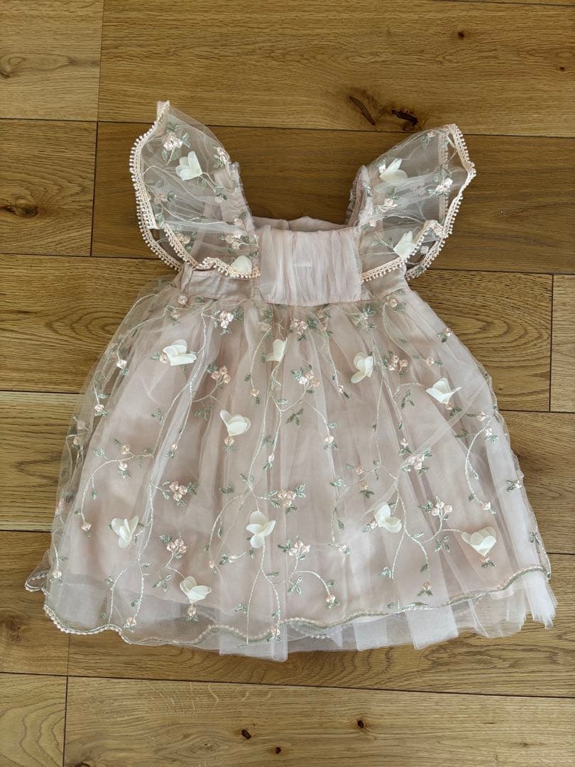 ピンク 花柄刺繍 ベビードレス