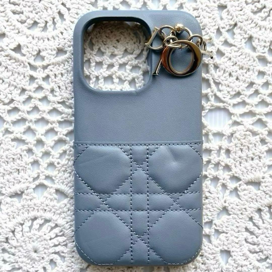 美品DIOR レディディオール　iPhone15 プロ　ケース　クラウドブルー